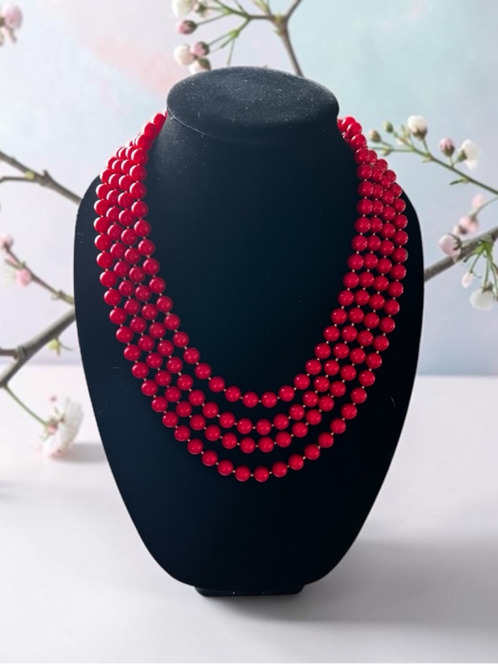 Vintage Endless Red Beaded Fashion Necklace - Classic Statement